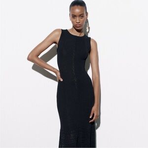 Black pointelle knit maxi dress